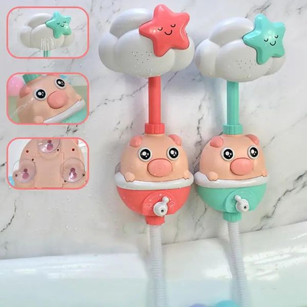 Electric cartoon pig bath toy with automatic water spray for baby's educational playtime