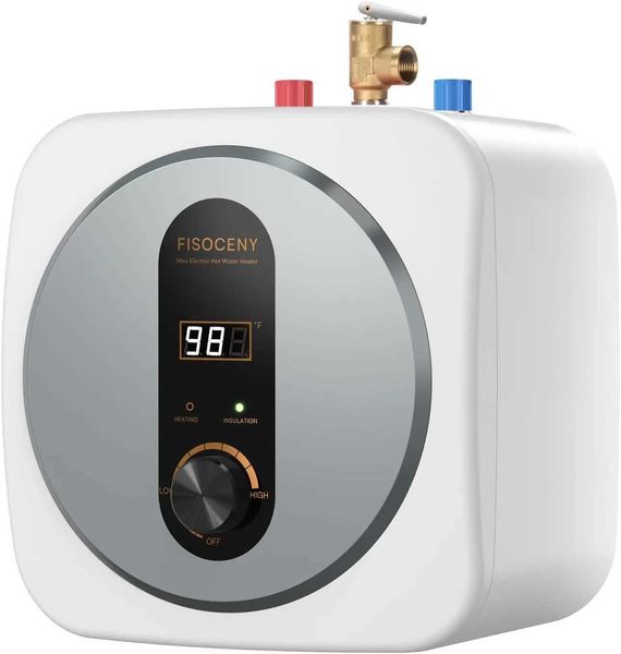 Electric instant water heater with 2.5-gallon mini tank, digital display, 110V/120V 1500W power, suitable for RV use