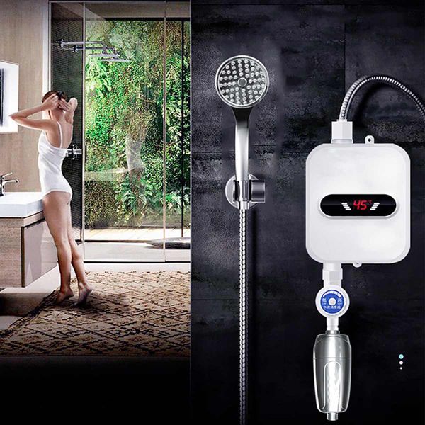 Electric instant water heaters with LCD temperature display for bathroom and kitchen faucets or showers, wall-mounted