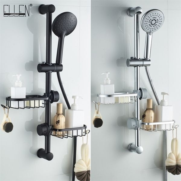 ELLEN's black shower sliding bar holder with soap and shampoo basket, model ELM294 211112