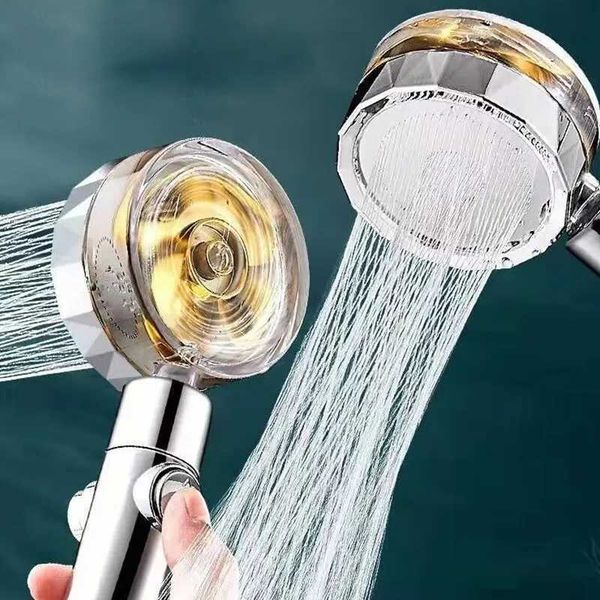 Energy-efficient 360-degree rotating dual turbo pressure shower head for water conservation in bathrooms