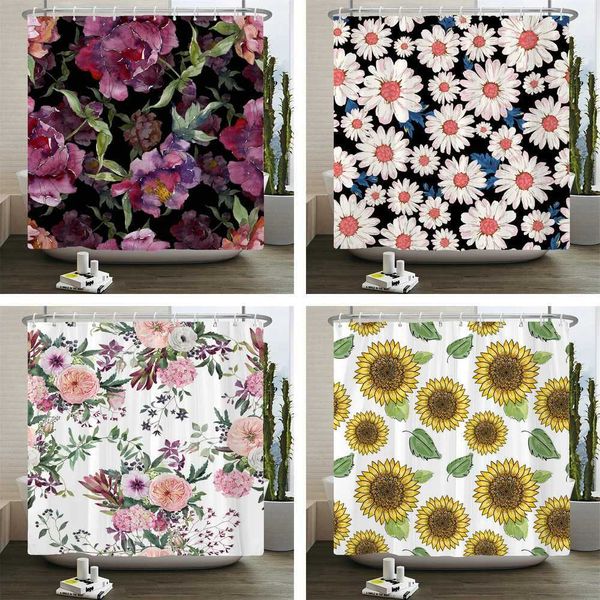 European Retro Flower Printed 3D Bath Curtains - Waterproof Polyester Fabric, Washable Shower Screen with Hooks M240824
