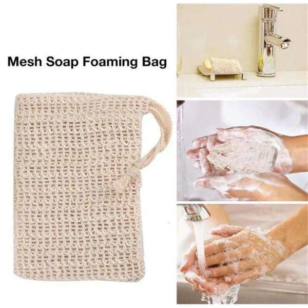 Exfoliating mesh pouches for shower body scrub, organic ramie soap bags, sisal loofah bath savers, moisturizing spa foamers