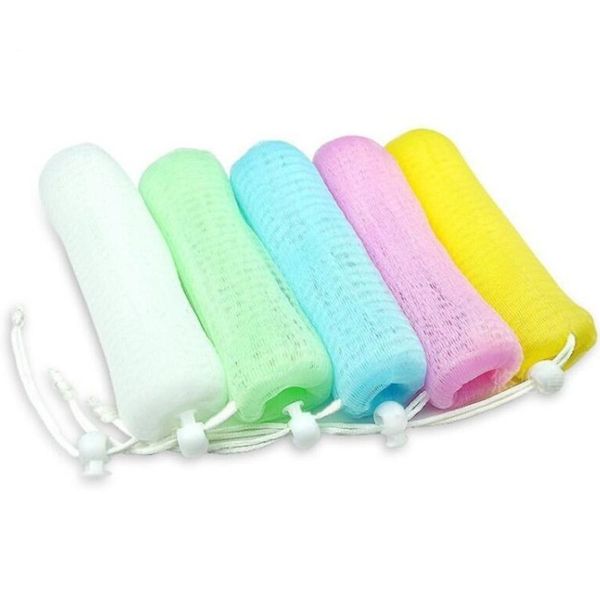 Exfoliating mesh soap pouch with drawstring for shower, body scrubber, facial cleaning, and spa bubble bath