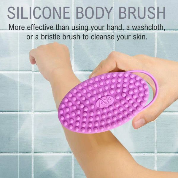 Exfoliating silicone scrubber that's easy to clean, lathers effectively, durable, and more sanitary than standard loofahs