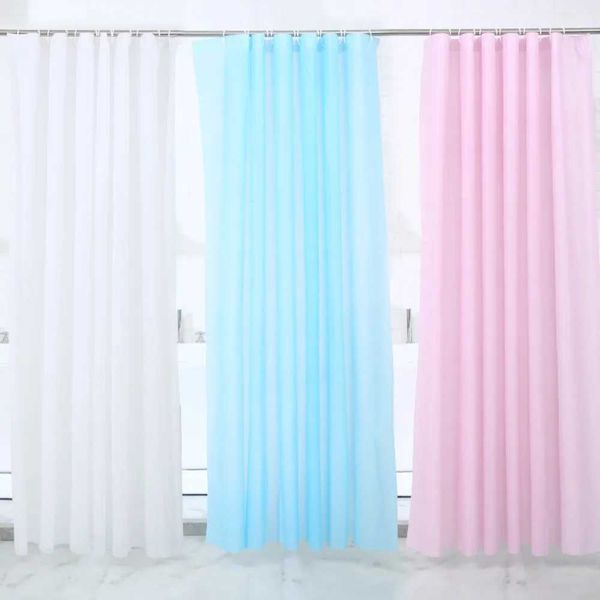 Extra long PEVA shower curtain, mildew-resistant, waterproof, breathable, with hooks, solid color design Y240815
