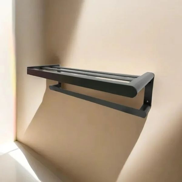 Flat dual-layer aluminum bathroom shelf and towel hanger