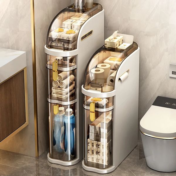 Free-standing bathroom storage cabinet for toilet space organization