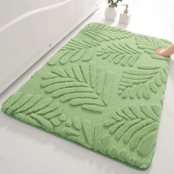 Fresh green bath carpets with soft touch, anti-slip toilet floor rugs in sizes 40x60cm and 50x80cm