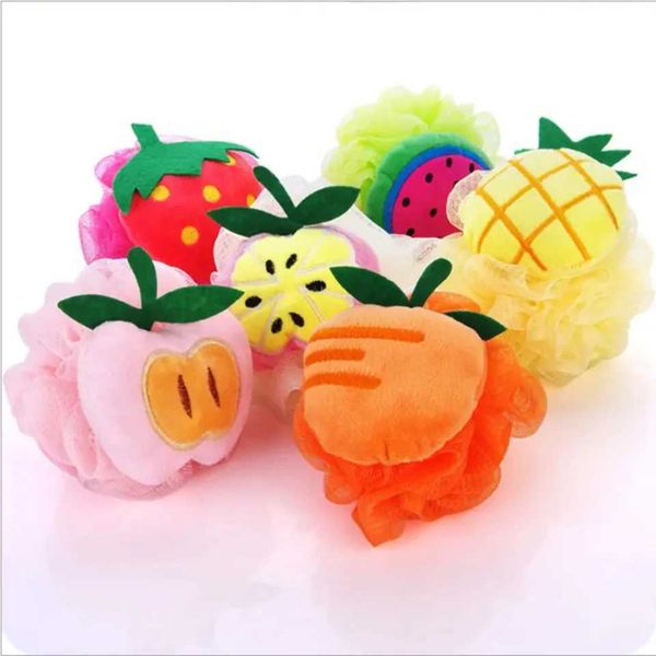 Fruit-patterned bath loofah set with 3 soft body cleaning sponges