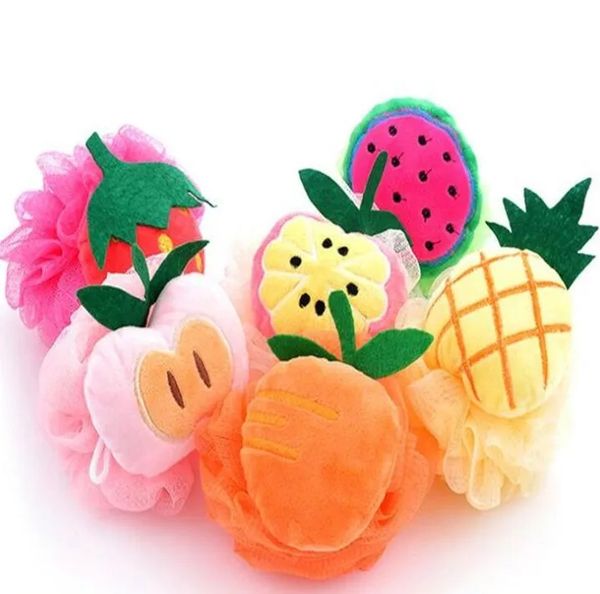 Fruit-shaped bath sponge for body cleansing and shower scrubbing