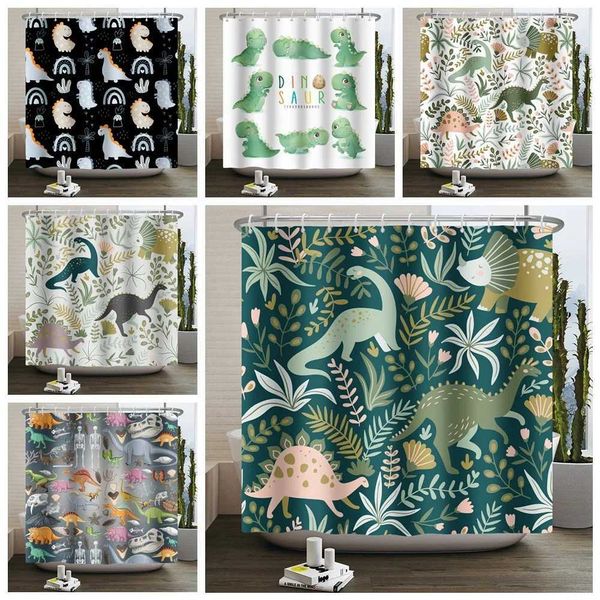 Fun and adorable cartoon dinosaur shower curtains featuring colorful dino designs, perfect for kids' bathrooms, waterproof and stylish for home decor