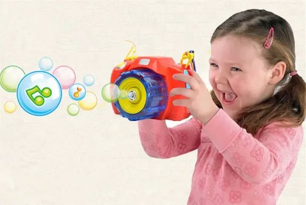 Fun automatic light-up sound bubble blaster camera toy for outdoor kids' bubble play with water gun and soap bubble maker gift