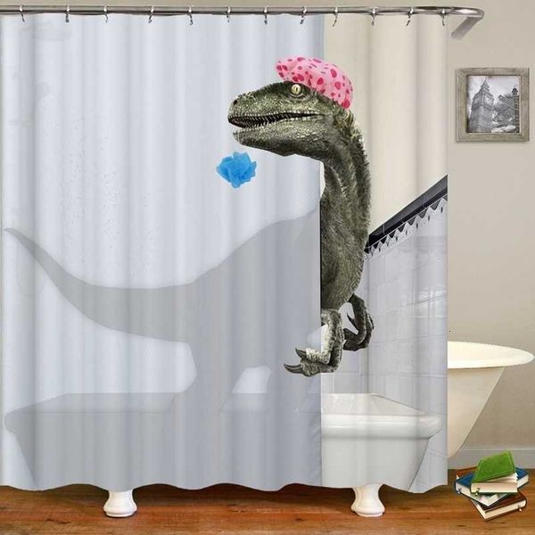 Funny dinosaur shower curtain, 180x200cm polyester fabric with 3D print design for bathroom decor