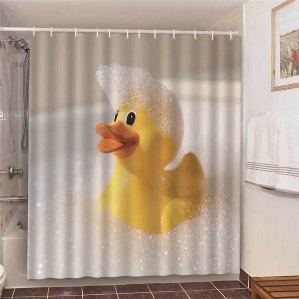 Funny rubber duck shower curtains for kids' bathroom, featuring waterproof fabric and blackout design
