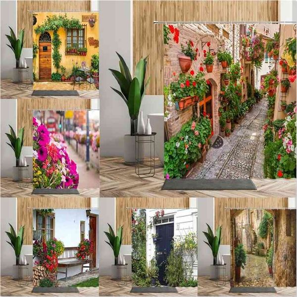 Garden Street's 3D printed shower curtain set features colorful floral designs, waterproof material, and includes hooks for easy bathroom installation
