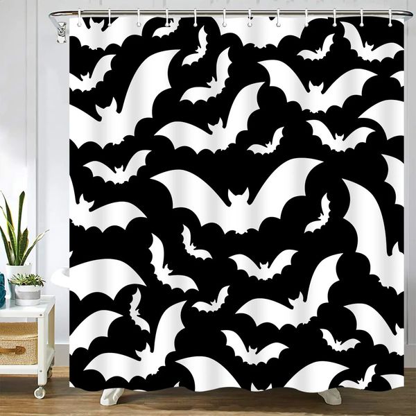 Ghostly shower curtains featuring Gothic horror and Halloween themes in black and white, made of polyester fabric for bathrooms