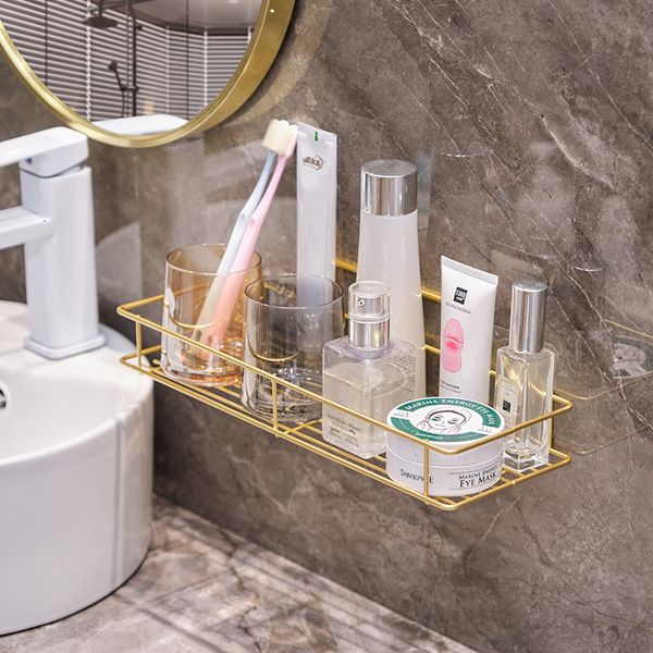 Gold stainless steel bathroom shelf organizer for shower storage