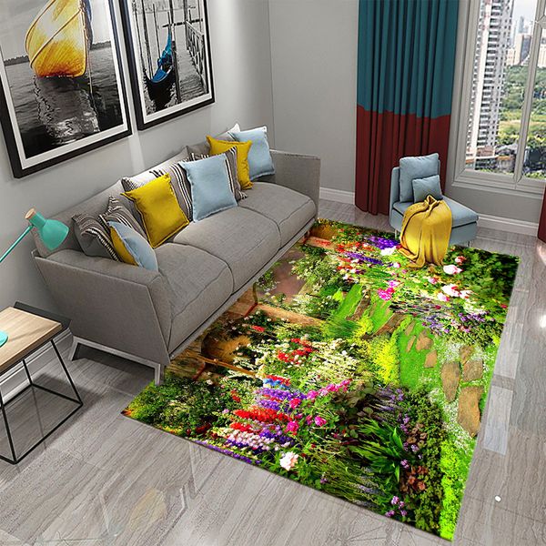 Green Fresh Garden Carpet Color Flower Door Mat Bathroom Anti-slip Mat Carpet Bedroom Living Room Entrance Rug Home Decoration