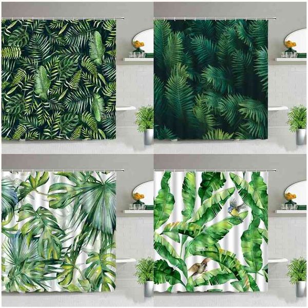 Green Tropical Plant Shower Curtains Spring Leaves Bathroom Decor Waterproof Bath Curtain 3d Printing Polyester Cloth With Hooks 210915

Waterproof tropical leaf print shower curtain with hooks, made of polyester fabric for bathroom decor