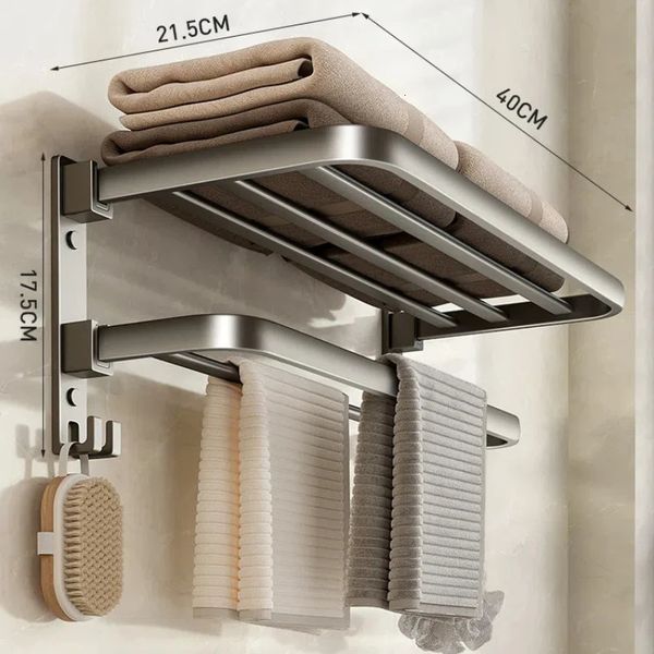 Gun gray foldable wall-mounted towel rack for bathroom storage