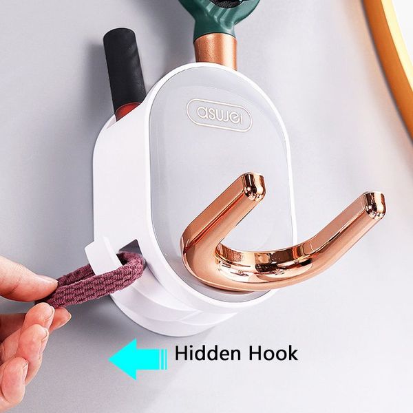 Hair dryer holder with plastic wall mount, adhesive bathroom shelf for home organization