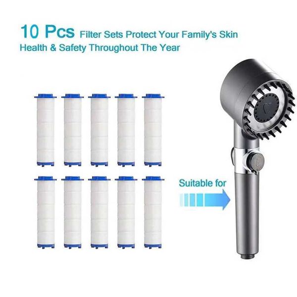 Handheld shower filter with 10 replacement cartridges for effective hard water treatment, chlorine reduction, and contaminant removal