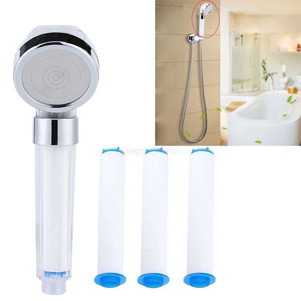 Handheld shower head with filter for negative ions, pressurized for a refreshing bathroom shower experience