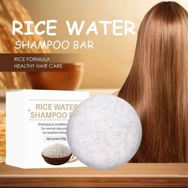 Handmade organic rice shampoo soap bar for oil-free hair care, enriched with rice water protein to nourish and reduce hair loss while promoting growth