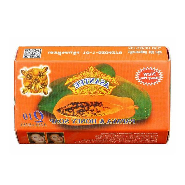Handmade Thai ASANTEE Papaya Honey Soap for Skin Whitening, Moisturizing, and Anti-Aging (1 pc) G2408