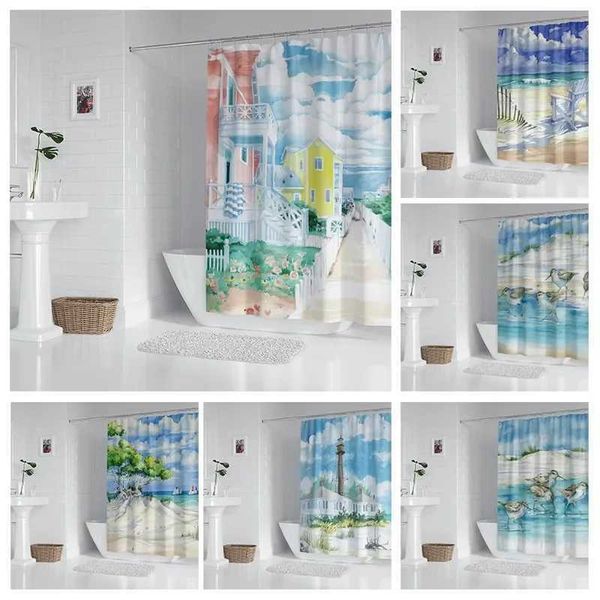 Hawaiian-style waterproof shower curtain measuring 240x200 for home use