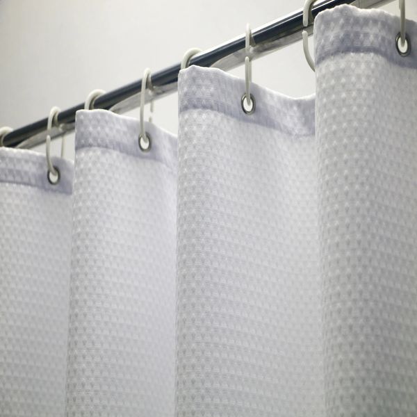 Heavy-duty polyester waffle shower curtain with 230 GSM weight for bathrooms