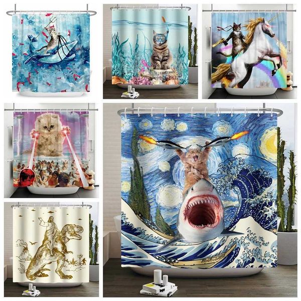 Hero Great White Shark Gun Cat Fun Shower Curtain Bathroom Cover Bathroom Cover Extra Wide 12 Hooks W240808

Enjoy a playful bathroom with this extra-wide shark-themed shower curtain featuring 12 hooks