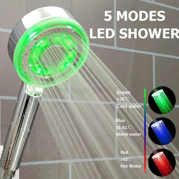 High Pressure LED Shower Head with 5 Spray Modes and Color-Changing Temperature Sensor