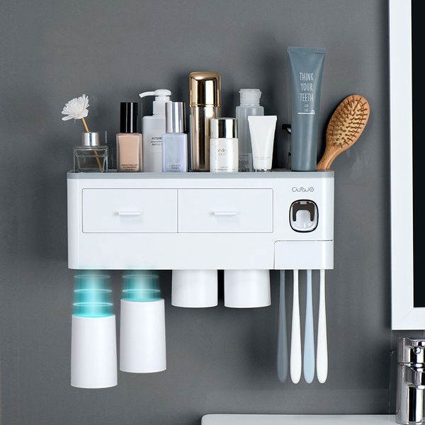 High-capacity dustproof toothbrush holder with convenient automatic toothpaste dispenser for bathroom storage