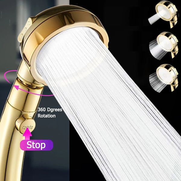 High-pressure 3-spray shower head with pause switch and 360-degree rotation for bathrooms
