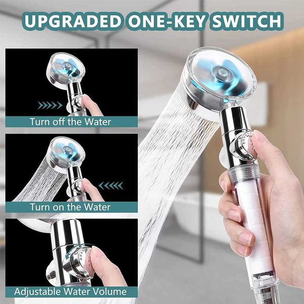 High-pressure handheld shower with adjustable turbo propeller and built-in water filter for efficient bathing