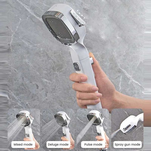 High-pressure shower head with 4 filter modes, one-touch water stop, massage function, and eco-friendly design for bathroom use