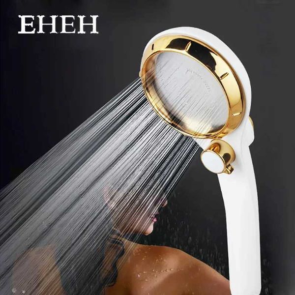 High-pressure shower with stop button, adjustable spray nozzle for water conservation