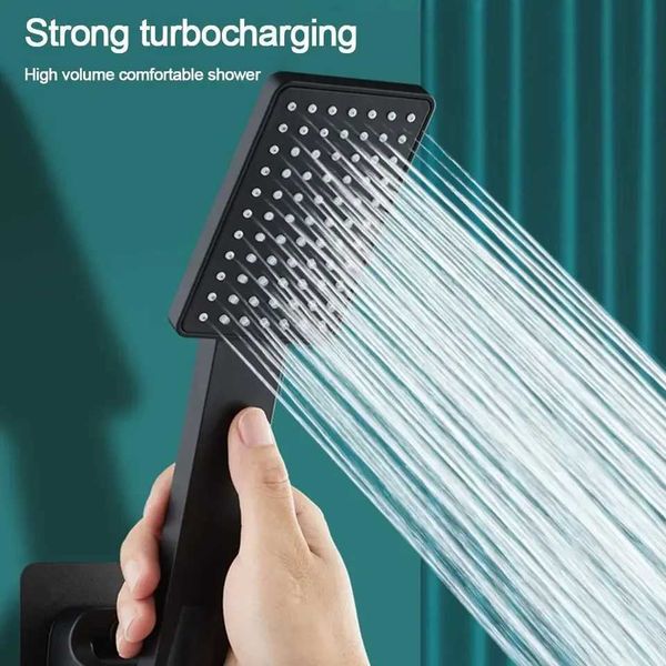 High-pressure square shower head in silver/black, universal water-saving design for household bathrooms