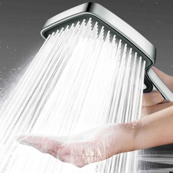High-pressure square shower nozzle with 4 spray modes for water-saving massage rainfall bathing