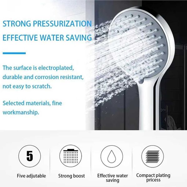 High-quality adjustable shower head with 5 spray modes, rust-resistant electroplated finish, and high-pressure performance
