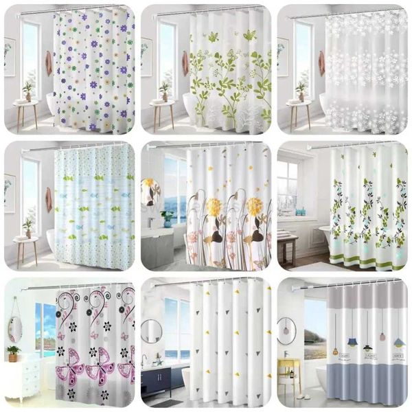 High-quality PEVA mildew-resistant shower curtain with 12 hooks, 180x150cm, thick and printed design XJ66