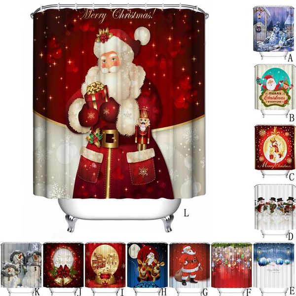 High-quality waterproof Christmas shower curtain featuring Santa decor for home, includes free shipping and hooks
