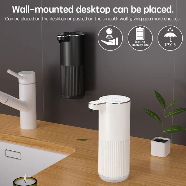 HQ Automatic Soap Dispenser with 360ML capacity, 4 foam levels, TYPEC port, in white for bathrooms