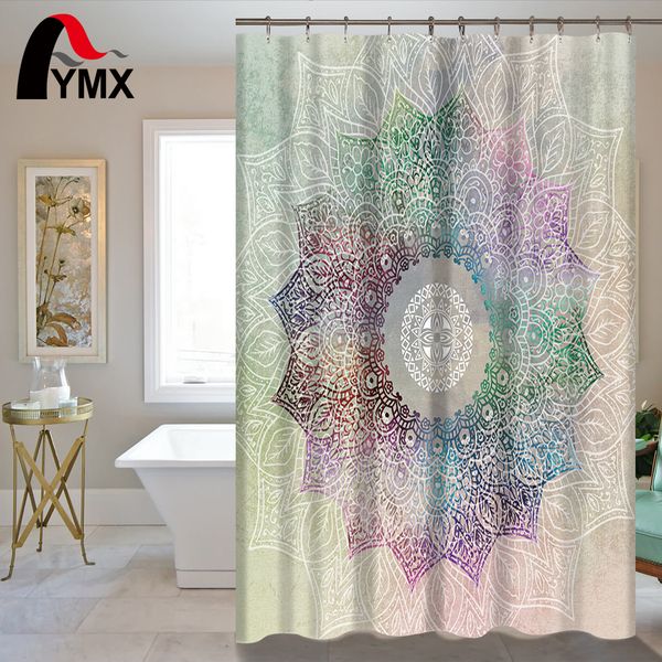 Indian Lotus Bohemian Shower Curtain, Waterproof Polyester Fabric Bathroom Decor Wholesale Y200108