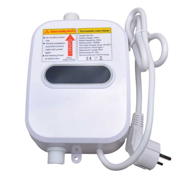 Instant 220V/110V electric water heater with fast 3500W heating for kitchen and bathroom, featuring thermostatic shower control