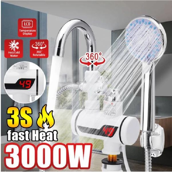 Instant electric tankless water heater for kitchen faucet with LED display and EU plug