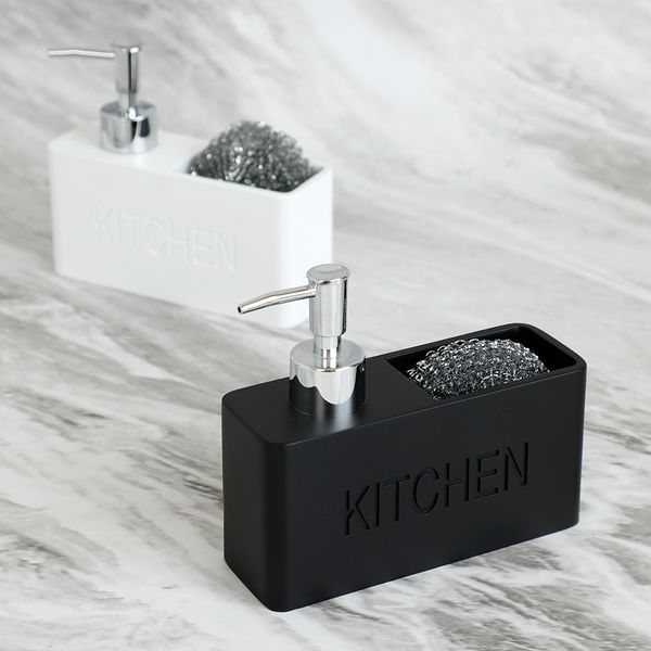 Kitchen hand pump bottle caddy with storage compartment for sponges and liquid soap dispenser