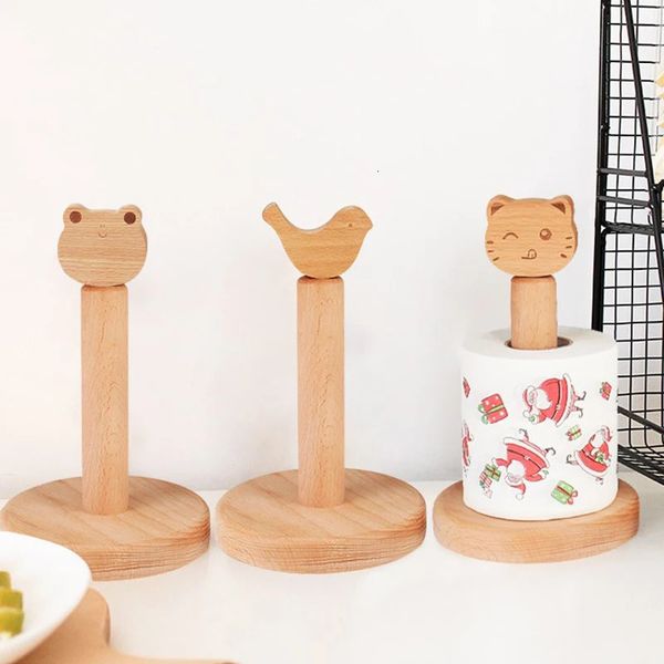 Kitchen wooden paper towel holder for vertical tissue storage in bathrooms or restaurants
